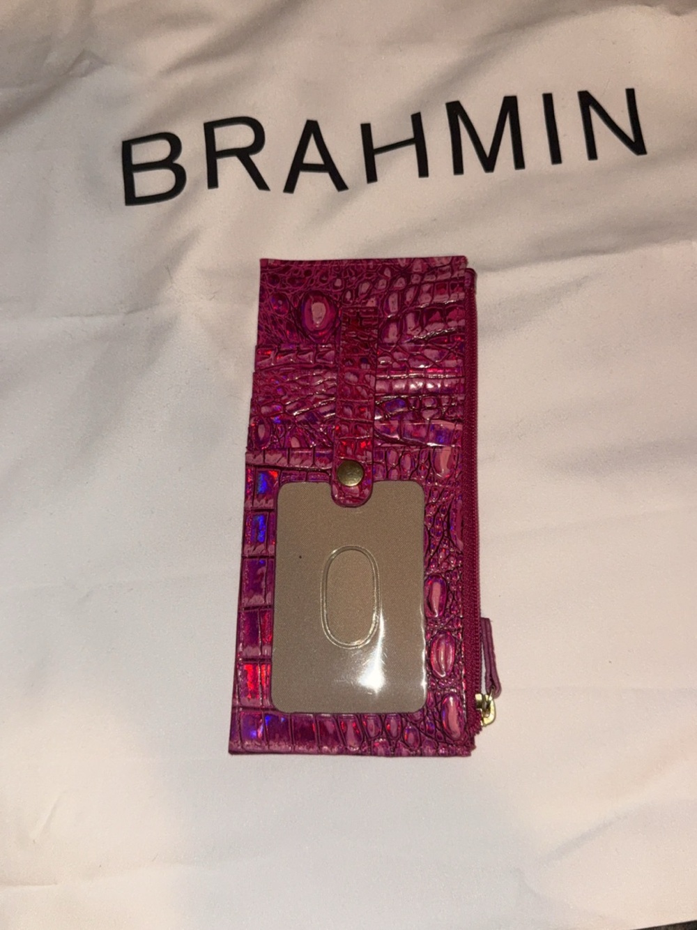 Brahmin Pink Potion Croc Embossed Leather Tote w/Matching Wallet & Card Holder - Picture 9 of 10